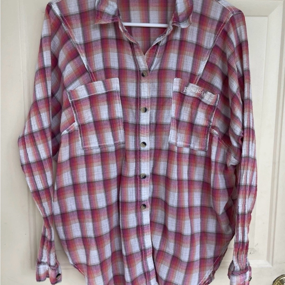 BDG Plaid Shirt Womens Pink Button Up Ladies XS Baggy Oversized